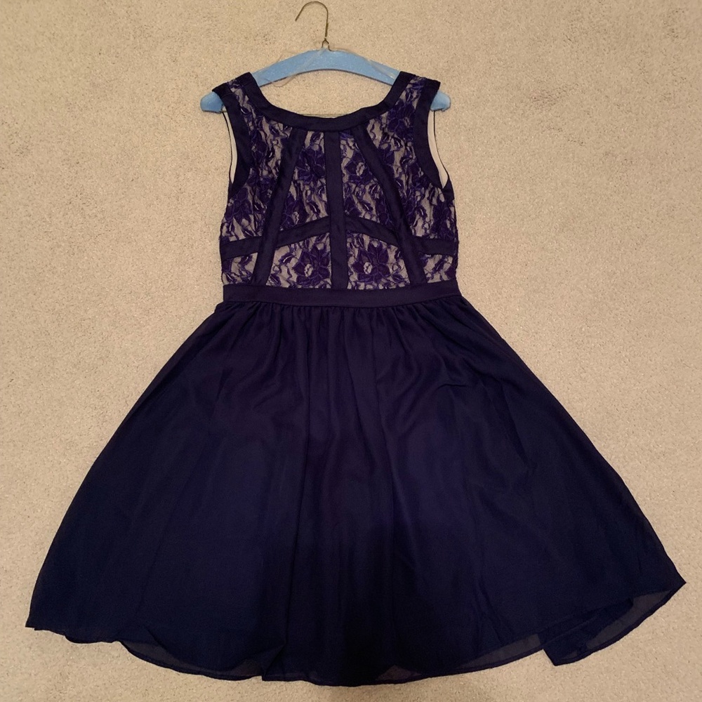 Blue Formal Wear Dress with Lace Top